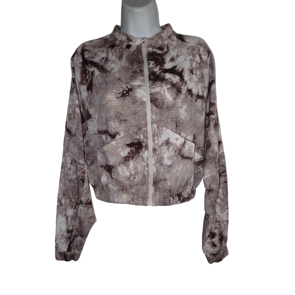 Gymshark Women's Size M Elevate Lightweight Textured Camo Brown Jacket Crop